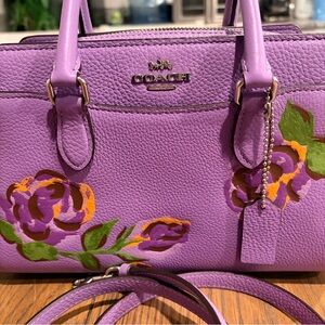 Coach Mini Darcie Carryall Purple Floral Women's Bag new with tag leather